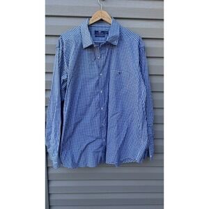 VINEYARD VINES Size 2XL Mens Performance Tucker Shirt Blue Gingham Nylon/Spandex